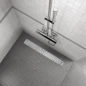 Ralo de duche linear em aço inox com acabamento cromado modelo R5