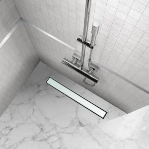 Ralo de duche em aço inox com tampa em vidro branco modelo B3