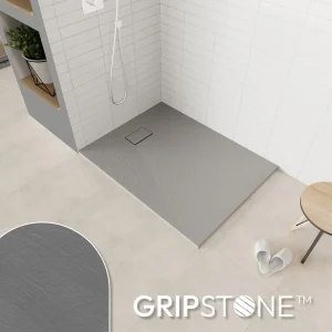 BOREAL - Base de duche cinzenta antiderrapante, resistente, duradoura e fácil de limpar - Inc. sifão