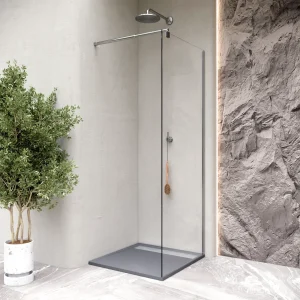 HIEMAL - Base de duche cinzenta antiderrapante, resistente, duradouro - Inc. sifão e grelha de inox