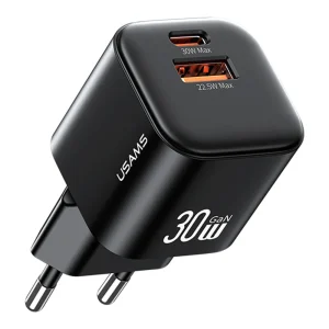 Carregador USAMS CC263 – GaN 30W Compacto com Dupla Porta USB-C + USB-A
