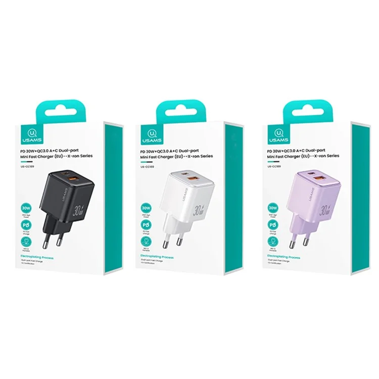 Adaptador de Carregador USAMS 30W PD com Porta Dupla Tipo C + USB-A - Image 7