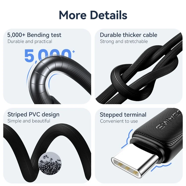 Cabo de Carregamento Rápido Usams KY 2m Tipo-C USB 3A - Image 8