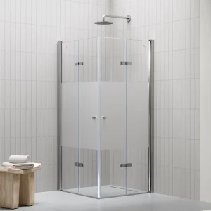 EMMA - Cabine de duche com vidro meio fosco 6mm - Portas articuladas e perfis em Inox