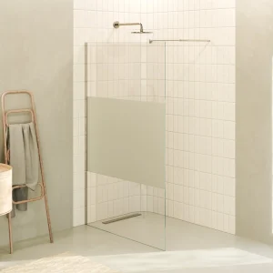 FIONA - Painel de duche walk-In em vidro meio fosco 10mm com perfil e barra estabilizadora cromado