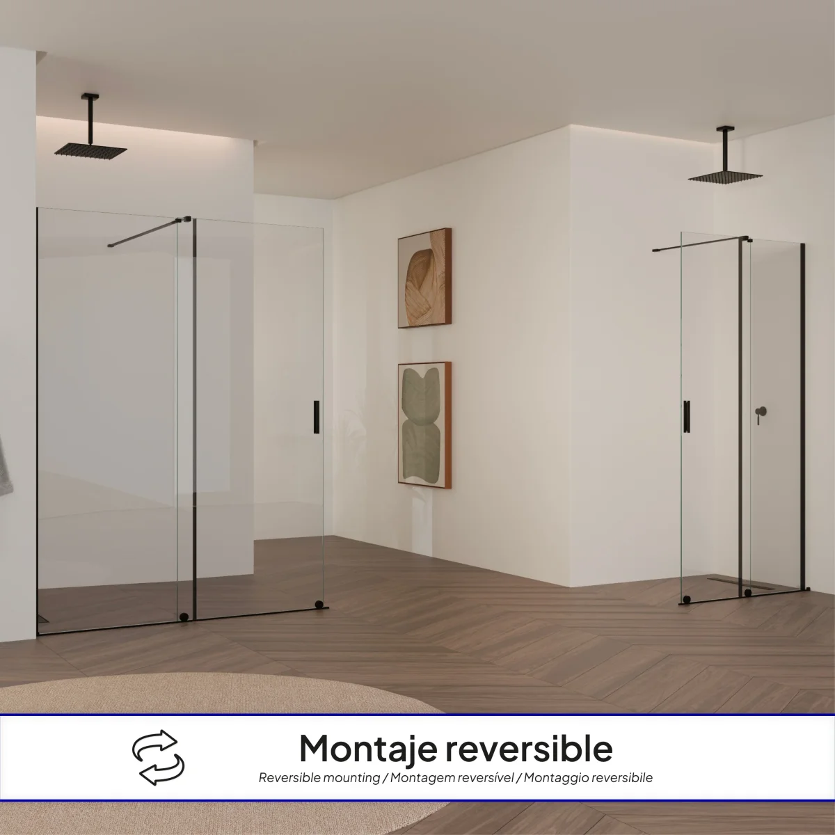 NADINE - Painel de duche walk-In em vidro temperado 8mm com perfil preto - Image 4