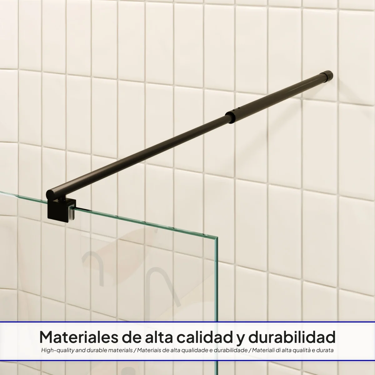 FIONA - Painel de duche walk-in em vidro transparente 10mm com perfil e barra estabilizadora preto - Image 5